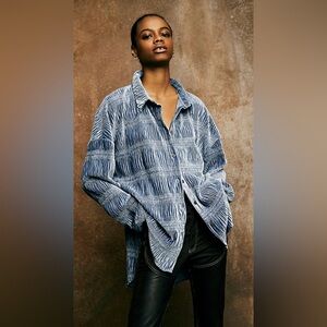 Free People Womens My Best Velvet Top in Eventide Blue Size Small